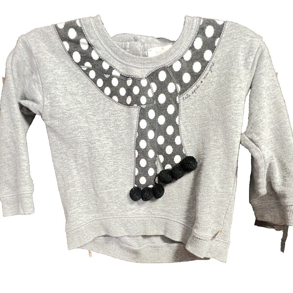 Kate Spade Toddler Girls Gray Sweatshirt w/ Mock Polka Dot Pompom Scarf 24mth